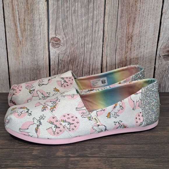 Toms Shoes - Toms Rainbow Unicorn Glitter Slip on Loafer Flats Womens Size 9.5 Pastel Shimmer